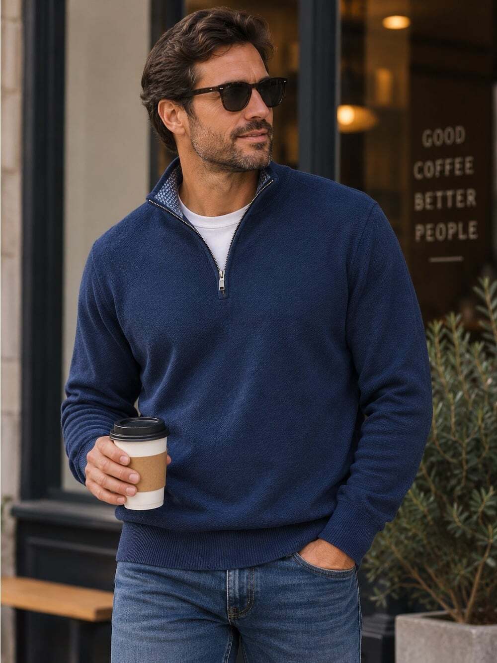 Robert Graham Navy Blue Quarter-Zip Cotton Blend Sweater XXL